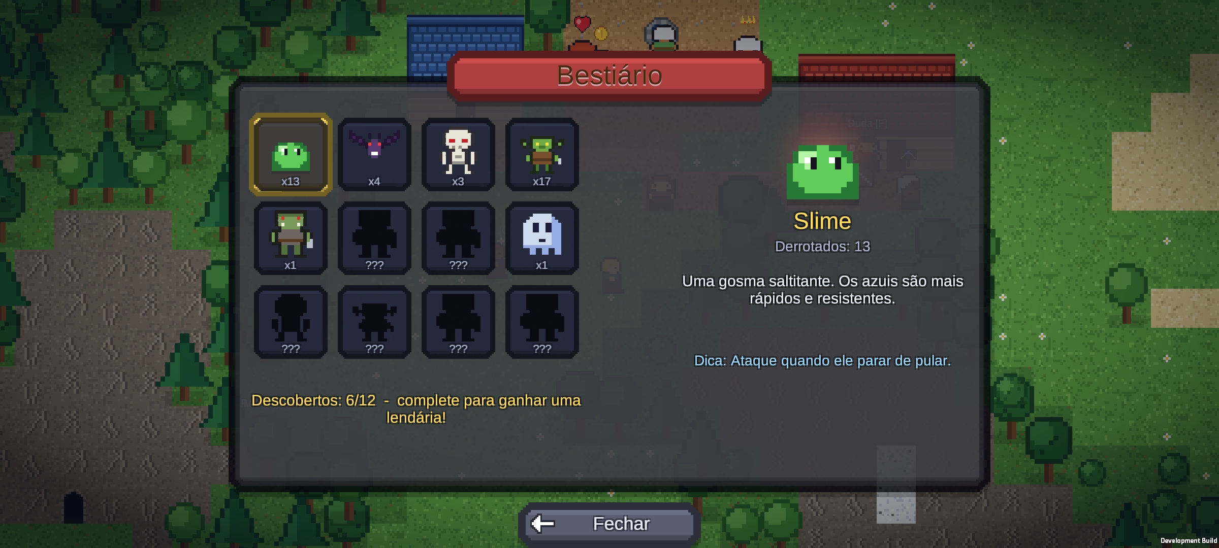 Bestiário com os monstros descobertos